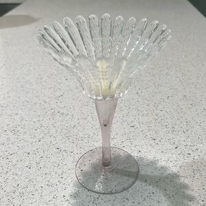 Rare Vintage Glass Flower Votive Candle Holder with Pink Stem